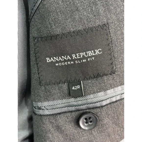 Banana Republic 42R 35x30 2pc Pant Suit Charcoal 100% Wool Modern Slim Fit Mens